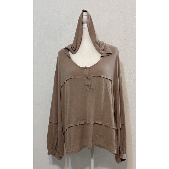 POL Women Size L Mix Media Wool Blend Hoodie Slouchy Boho Cozy Athleisure - Picture 2 of 12